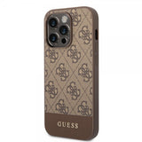 Guess iPhone 14 Pro Kuori Bottom Stripe Metal Logo Ruskea