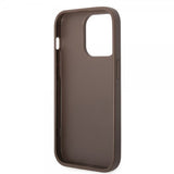 Guess iPhone 14 Pro Kuori Bottom Stripe Metal Logo Ruskea