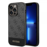 Guess iPhone 14 Pro Kuori Bottom Stripe Metal Logo Harmaa