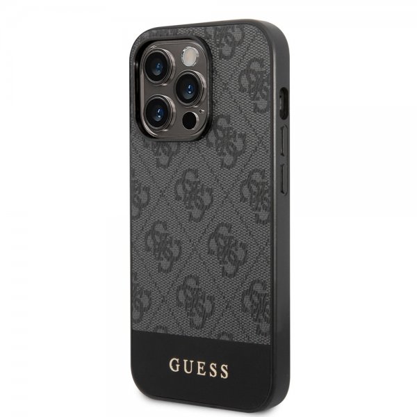 Guess iPhone 14 Pro Kuori Bottom Stripe Metal Logo Harmaa