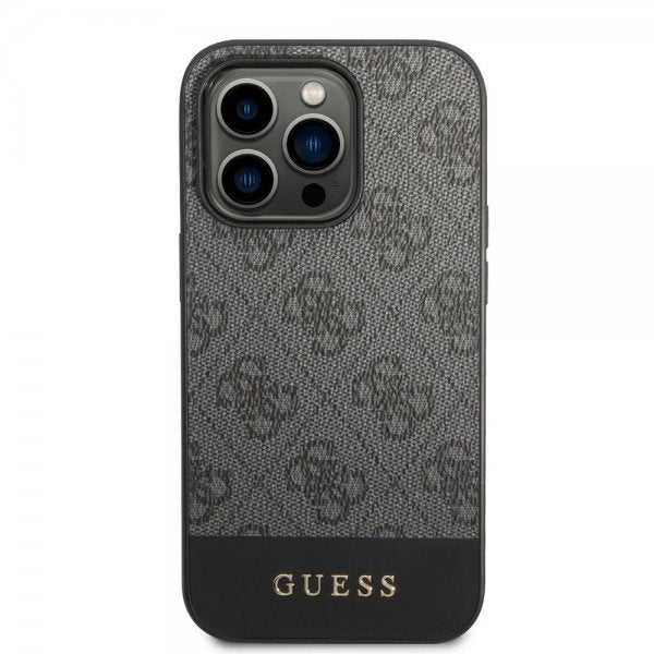 Guess iPhone 14 Pro Kuori Bottom Stripe Metal Logo Harmaa