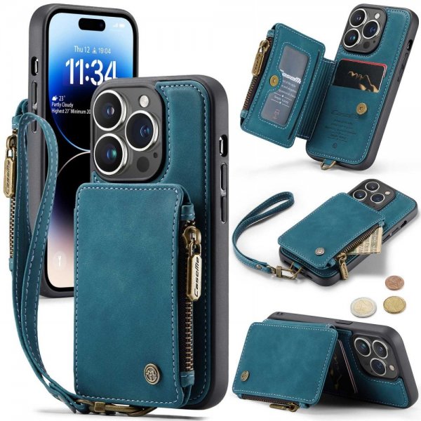 CaseMe iPhone 14 Pro Kuori C20 Korttipaikka Vetoketju Petrol