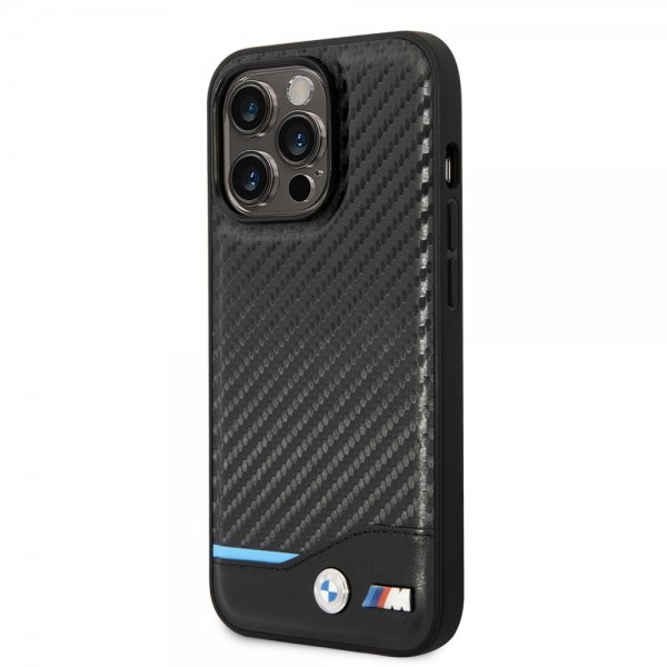 BMW iPhone 14 Pro Kuori Hiilikuituvaikutelma Painettu Logo Musta