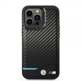 BMW iPhone 14 Pro Kuori Hiilikuituvaikutelma Painettu Logo Musta