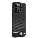 BMW iPhone 14 Pro Kuori Hiilikuituvaikutelma Painettu Logo Musta
