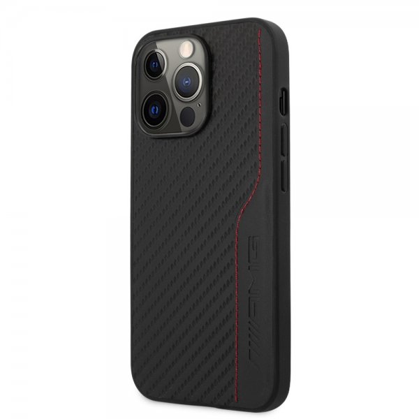 AMG iPhone 14 Pro Kuori Hiilikuitu-efekti Leimattu Logo Musta