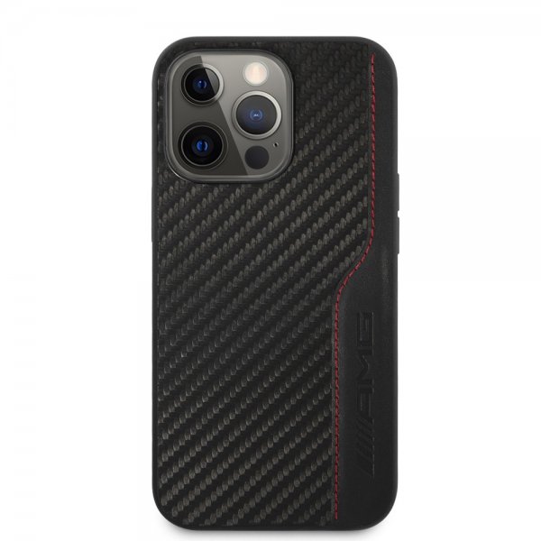 AMG iPhone 14 Pro Kuori Hiilikuitu-efekti Leimattu Logo Musta