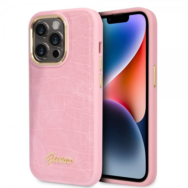 Guess iPhone 14 Pro -suojakuori Croco Rosa