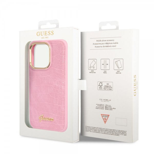 Guess iPhone 14 Pro -suojakuori Croco Rosa