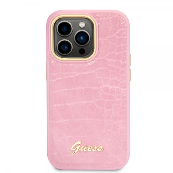 Guess iPhone 14 Pro -suojakuori Croco Rosa
