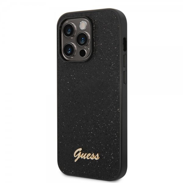 Guess iPhone 14 Pro Kuoret Glitter Flakes Metal Logo Musta