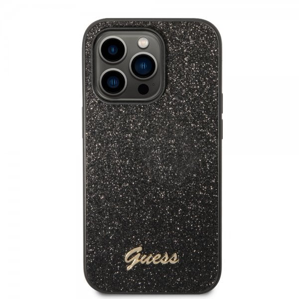 Guess iPhone 14 Pro Kuoret Glitter Flakes Metal Logo Musta
