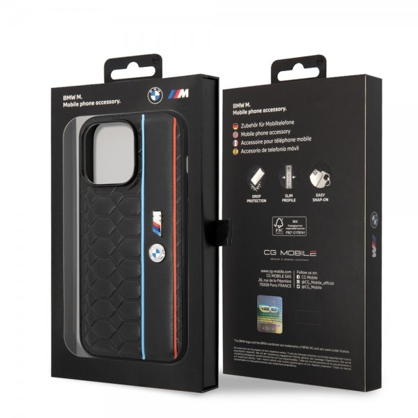 BMW iPhone 14 Pro Kuoret Hexagonal Pattern Musta