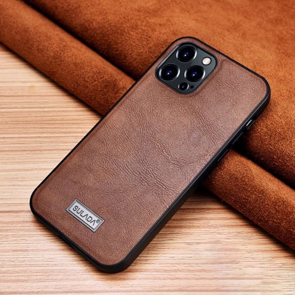 Sulada iPhone 14 Pro Kuori Nahkakuviointi Ruskea