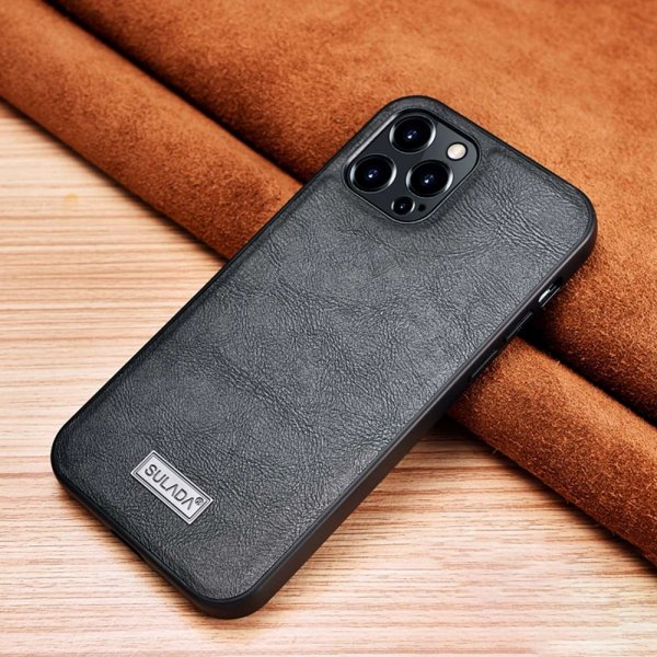Sulada iPhone 14 Pro Kuori Nahkakuvio Musta