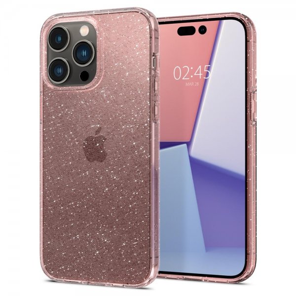 Spigen iPhone 14 Pro -suojakuori Liquid Crystal Glitter Rose Quartz