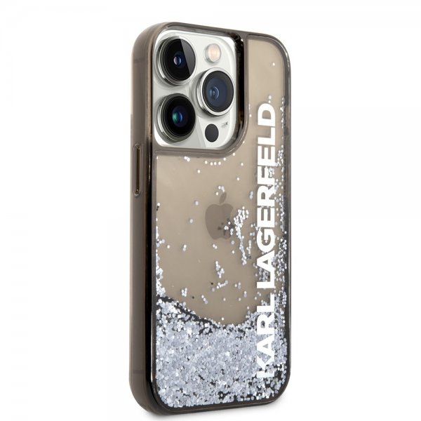 Karl Lagerfeld iPhone 14 Pro -kuori Liquid Glitter Translucent, musta