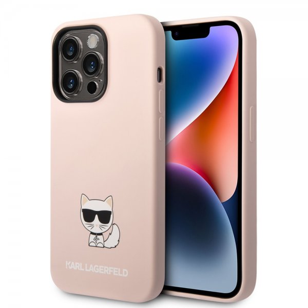 Karl Lagerfeld iPhone 14 Pro Kuori Nestemäinen silikoni Choupette Pinkki