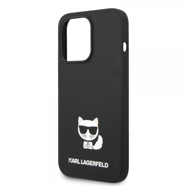 Karl Lagerfeld iPhone 14 Pro Suojakuori Liquid Silicone Choupette Musta