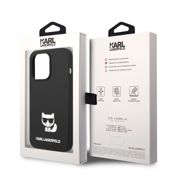 Karl Lagerfeld iPhone 14 Pro Suojakuori Liquid Silicone Choupette Musta