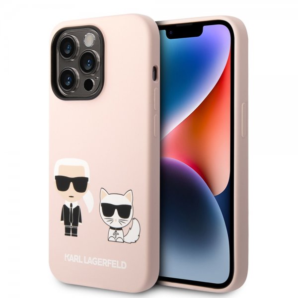 Karl Lagerfeld iPhone 14 Pro -kuoret Liquid Silicone Karl & Choupette MagSafe, pinkki