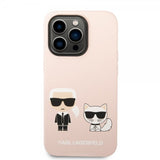 Karl Lagerfeld iPhone 14 Pro -kuoret Liquid Silicone Karl & Choupette MagSafe, pinkki