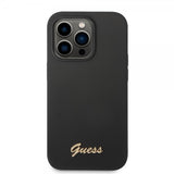 Guess iPhone 14 Pro -kuoret, Liquid Silicone Metal Logo, musta