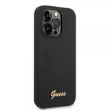 Guess iPhone 14 Pro -kuoret, Liquid Silicone Metal Logo, musta