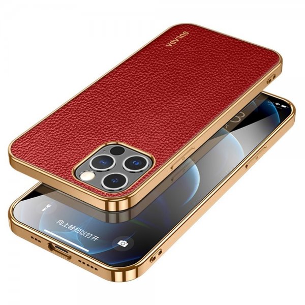 Sulada iPhone 14 Pro Kuori Litsi-kuvioitu, päällystetty reuna, Punainen