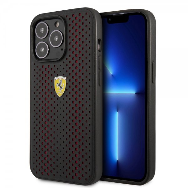 Ferrari iPhone 14 Pro Kuoret Logo Perforoitu Punainen