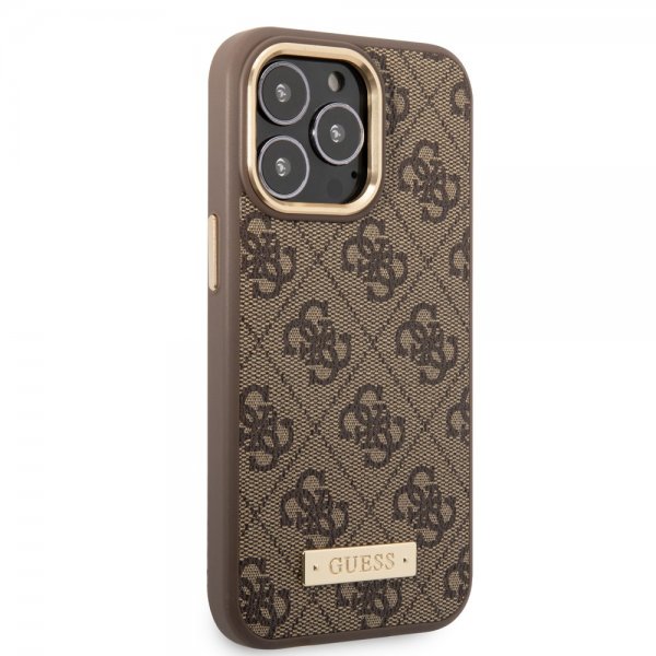Guess iPhone 14 Pro Kuori Metal Plate Logo MagSafe Ruskea