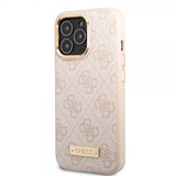 Guess iPhone 14 Pro -kuoret Metal Plate Logo MagSafe, pinkki