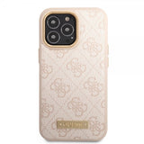 Guess iPhone 14 Pro -kuoret Metal Plate Logo MagSafe, pinkki