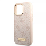 Guess iPhone 14 Pro -kuoret Metal Plate Logo MagSafe, pinkki