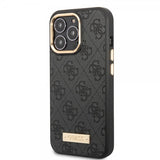 Guess iPhone 14 Pro -kuoret, Metal Plate Logo, MagSafe, musta