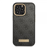Guess iPhone 14 Pro -kuoret, Metal Plate Logo, MagSafe, musta
