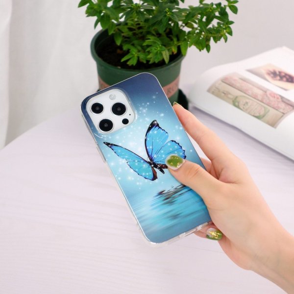iPhone 14 Pro Kuori Kuviollinen Sininen Perhonen
