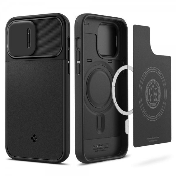 Spigen iPhone 14 Pro -suojakuori Optik Armor MagFit Musta