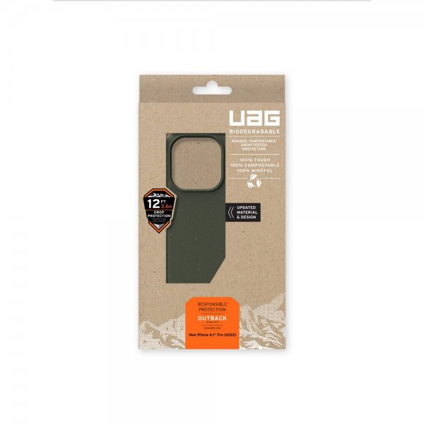 Urban Armor Gear (UAG) iPhone 14 Pro -kuori Outback Biodegradable Cover Olive