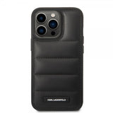 Karl Lagerfeld iPhone 14 Pro Suojakuori Quilted Nylon Puffy Case Logo Plate Musta