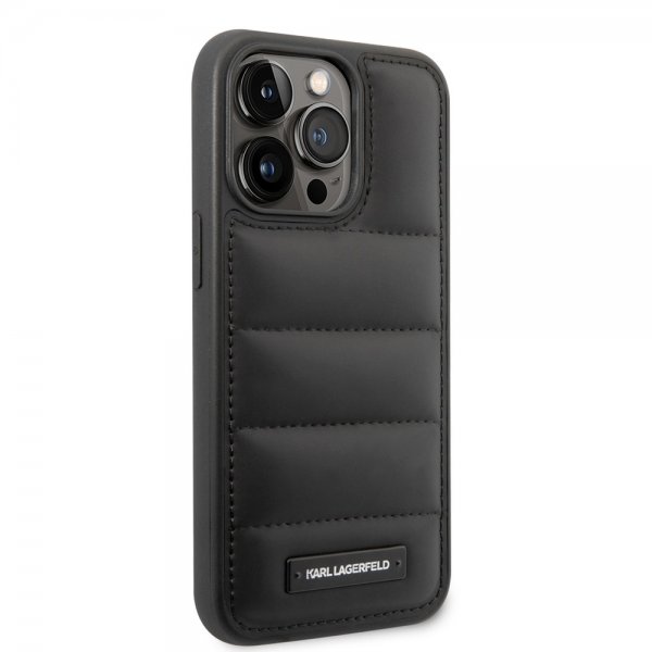 Karl Lagerfeld iPhone 14 Pro Suojakuori Quilted Nylon Puffy Case Logo Plate Musta