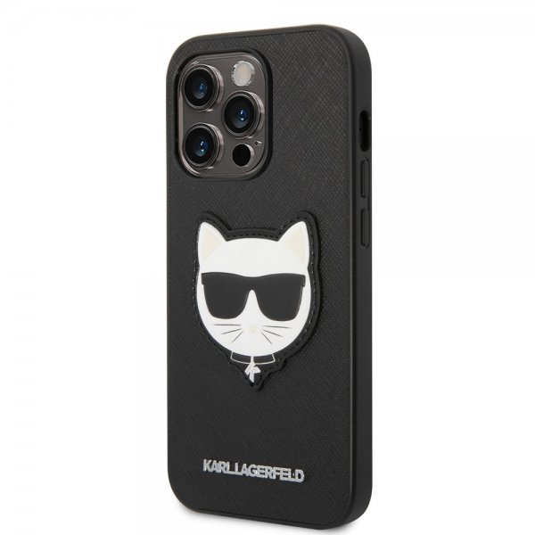 Karl Lagerfeld iPhone 14 Pro Saffiano Choupette -suojakuori, musta