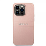 Guess iPhone 14 Pro Kuori Saffiano Metal Logo Stripes Pinkki