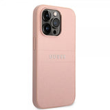 Guess iPhone 14 Pro Kuori Saffiano Metal Logo Stripes Pinkki