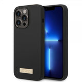 Guess iPhone 14 Pro Kuori Silikoni Metallilevy MagSafe Musta