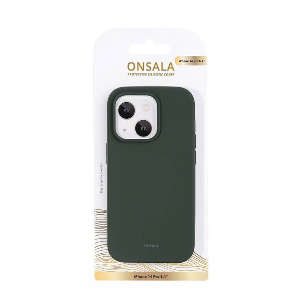 Onsala iPhone 14 Pro -silikonikuori, oliivinvihreä