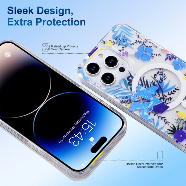 iPhone 14 Pro Kuoret Spring Series MagSafe Siniset Kukat