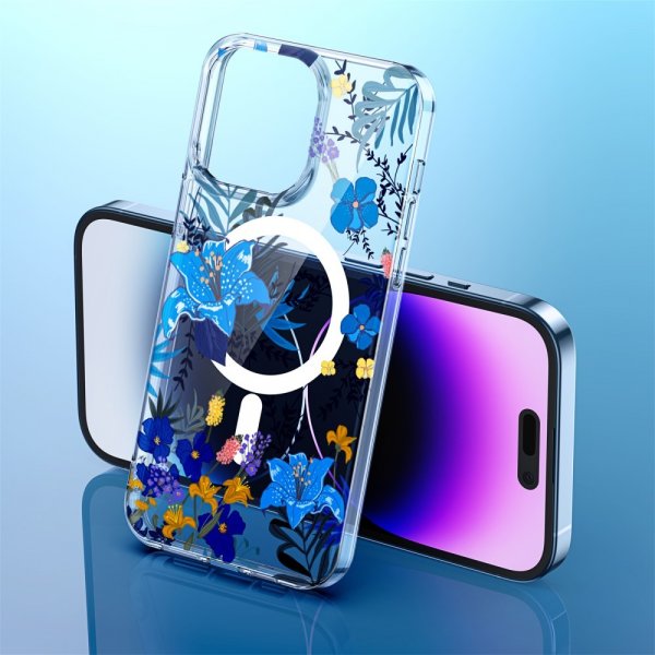 iPhone 14 Pro Kuori Spring Series MagSafe Liila Kukkia