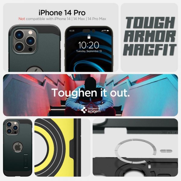 Spigen iPhone 14 Pro -suojakuori Tough Armor MagFit Abyss Green