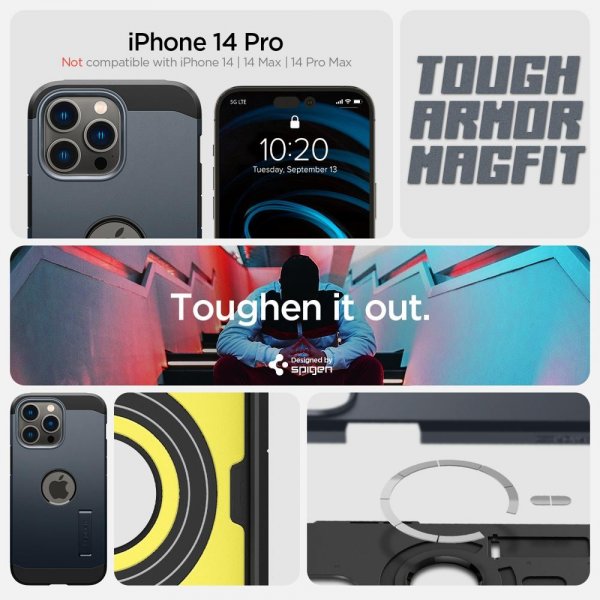 Spigen iPhone 14 Pro -suojakuori Tough Armor MagFit Metal Slate